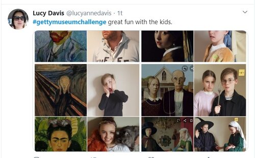 Skjermdump fra en Twitter-konto som viser barn som etterligner kjente kunstverk