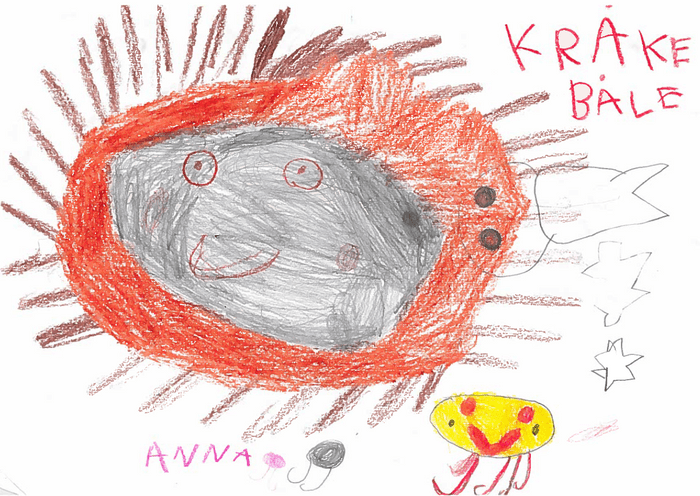 Ein barnetegning av ei kråkebolle