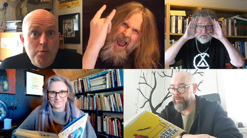 Collage av forfattere på hjemmekontor.