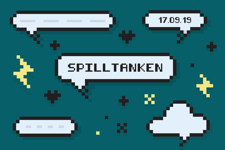 Illustrasjon med snakkeboble som sier "spilltanken"