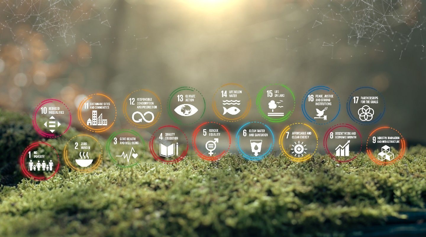 FNs bærekraftsmål, grafisk fremstilling i grønn natur 