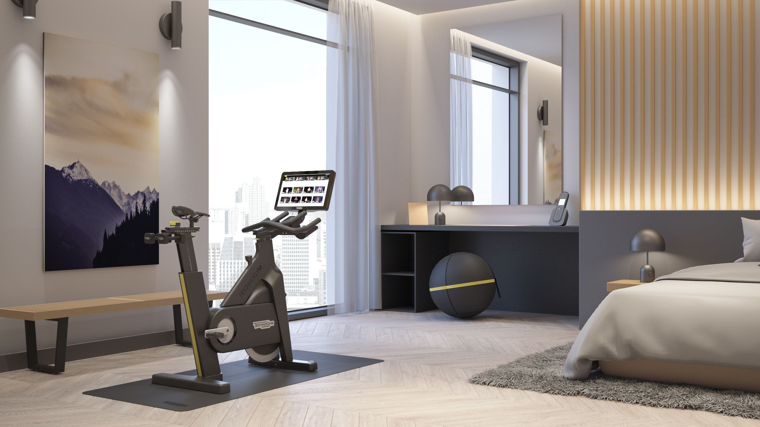 Technogym bike på hotellrommet